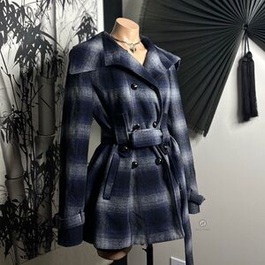 Miss Sixty Blue Plaid Trench Coat